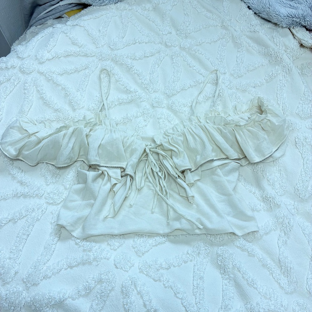 New Zara off-the-shoulder cropped ruffle boho tank top
